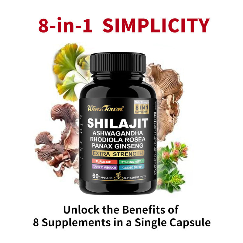 Detailed supplement facts panel with Himalayan mountain landscape and certification badges