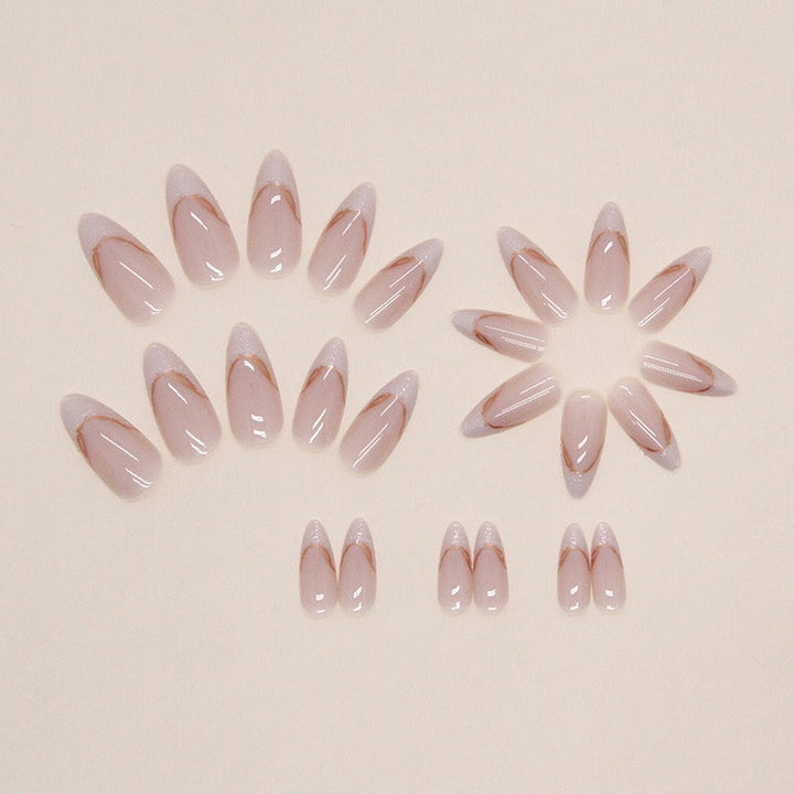 Press‑On Almond French Nails – Artisanal Gold Leaf | 24 Tips