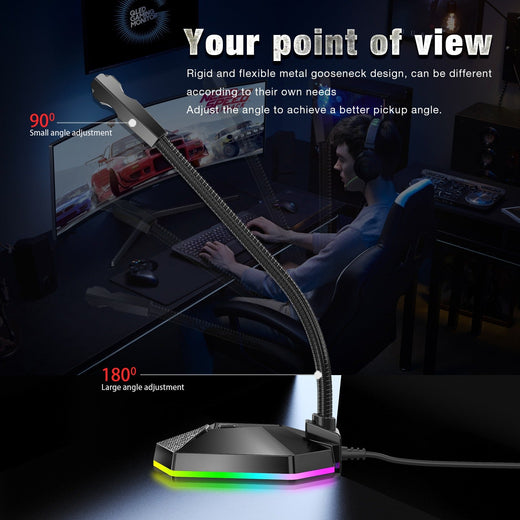 RGB USB Microphone for PC Gaming – No Drivers, Flexible