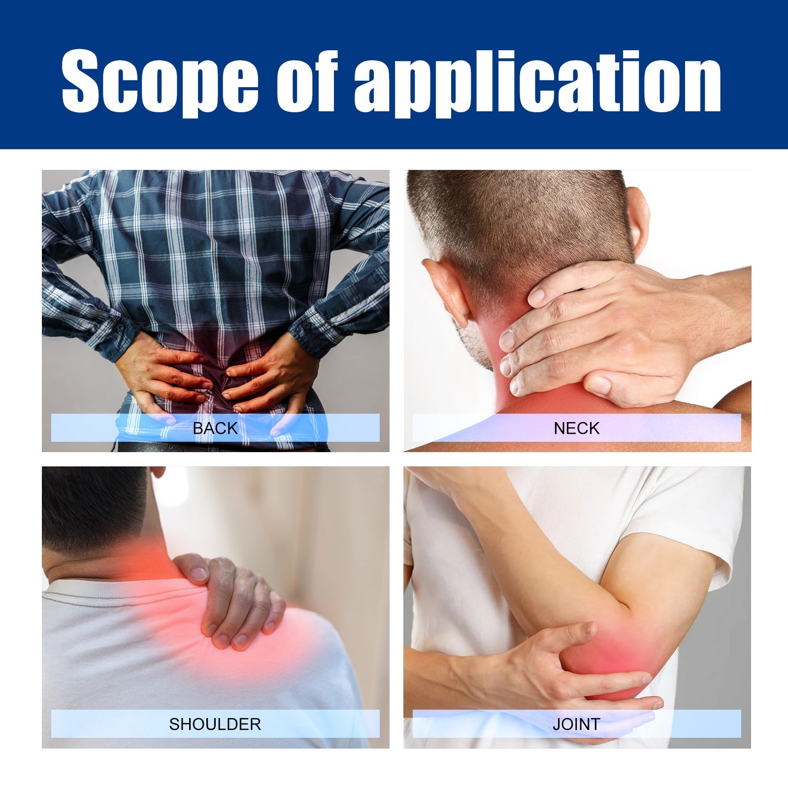 Before/after comparison showing back pain inflammation reduction and lifestyle usage