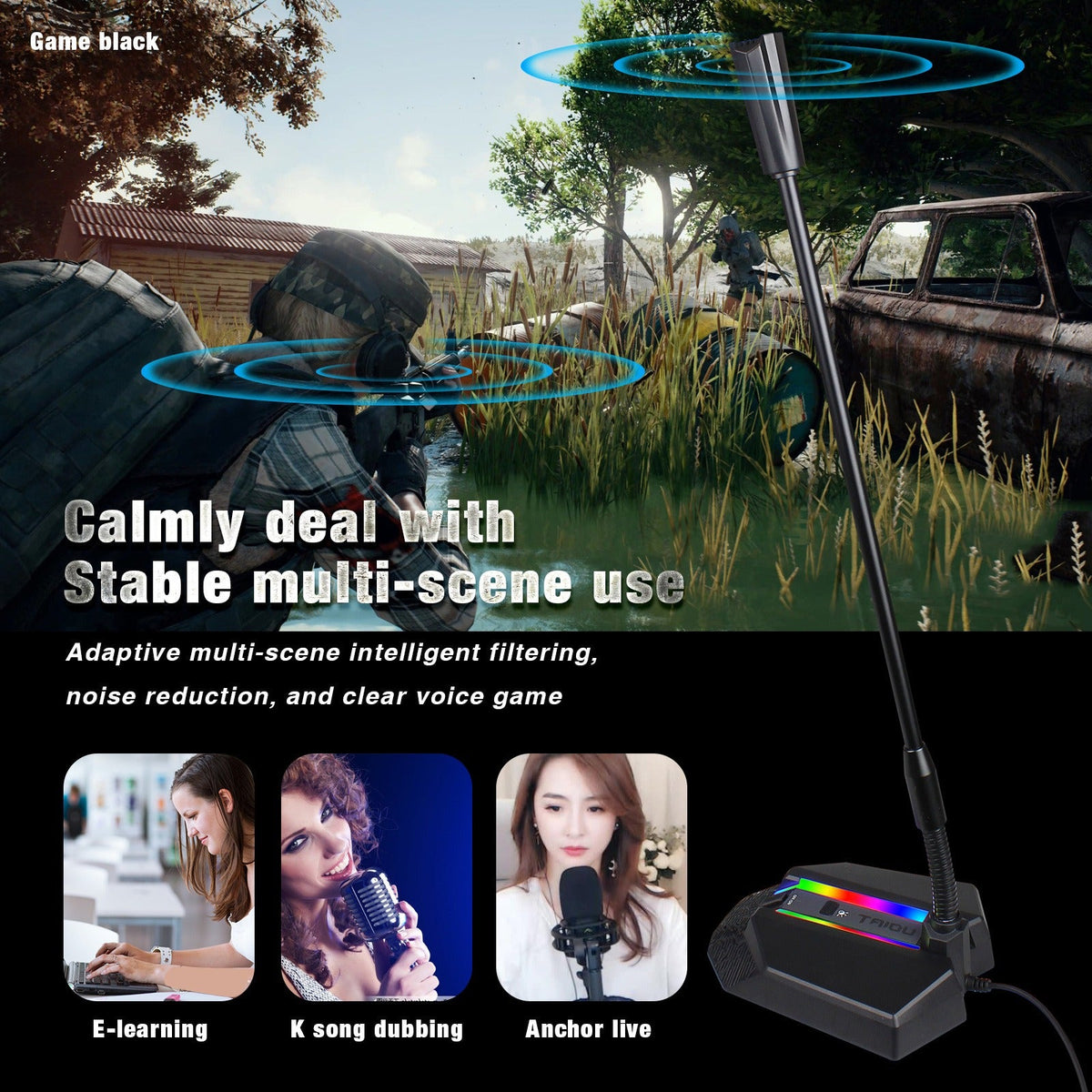RGB Desktop Microphone — Adaptive Noise Reduction & RGB