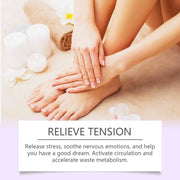 Front-facing product packaging showing South Moon Deep Relaxation Lavender Infusion Foot Pads box with purple branding, lavender imagery, and product feature bullets