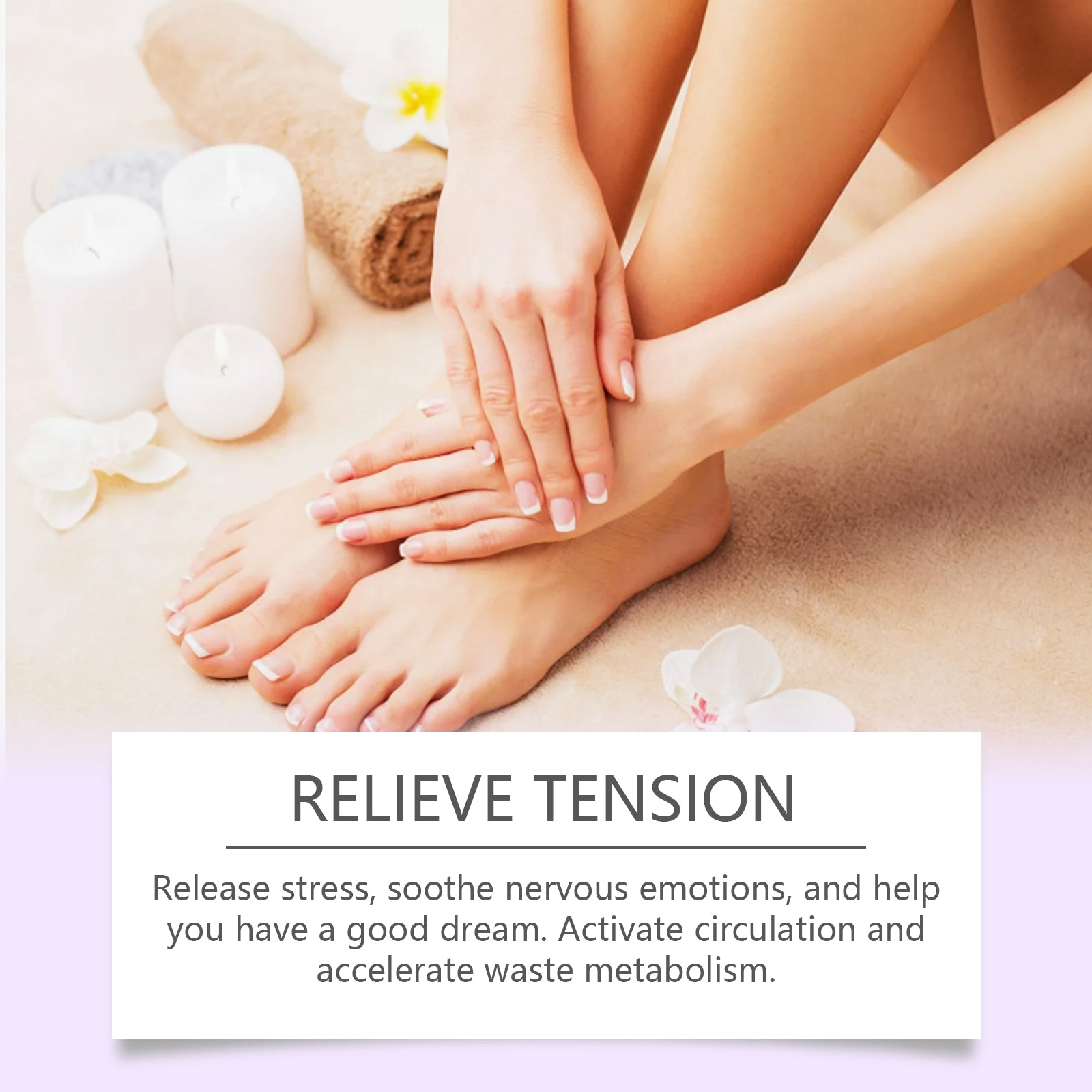 Front-facing product packaging showing South Moon Deep Relaxation Lavender Infusion Foot Pads box with purple branding, lavender imagery, and product feature bullets