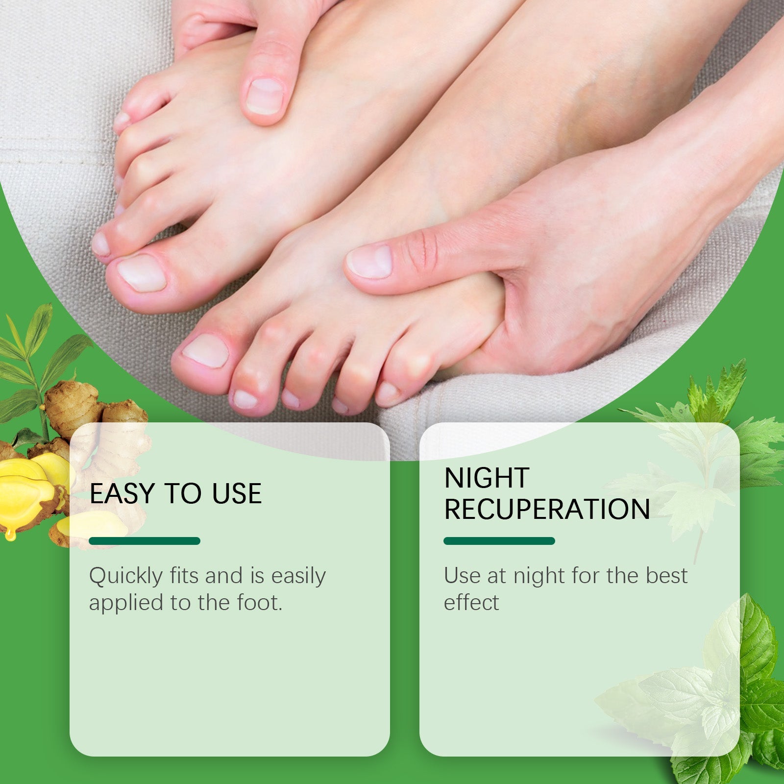 Lifestyle and before/after comparison showing clean feet receiving patch application and abdominal body shaping results