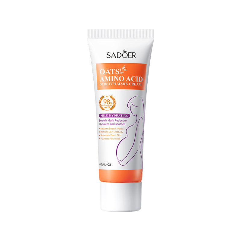 Single tube isolated on white background showing full label design with SADOER branding, oats illustration, 98% natural seal, and benefit list