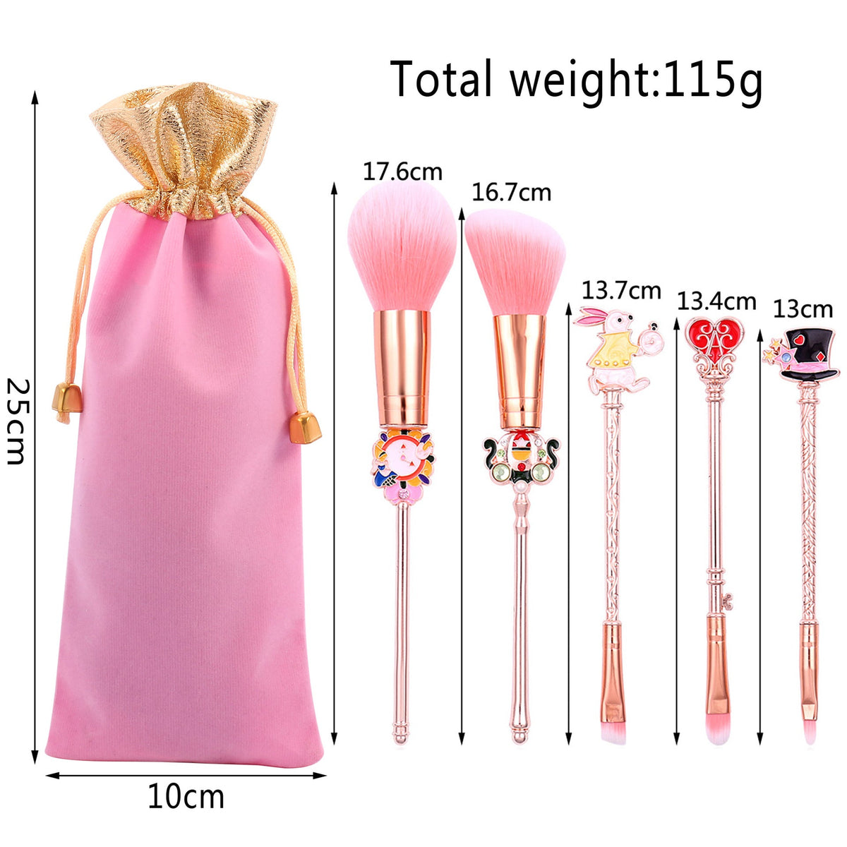 Makeup Brush Set – 5‑Pc Wonderland Character Brushes Magical