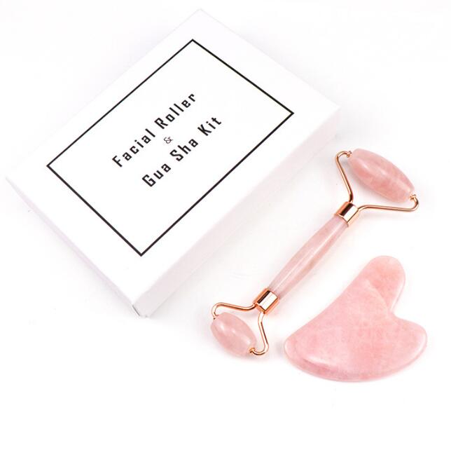Rose Quartz Facial Roller & Gua Sha Kit — Lift & De-Puff