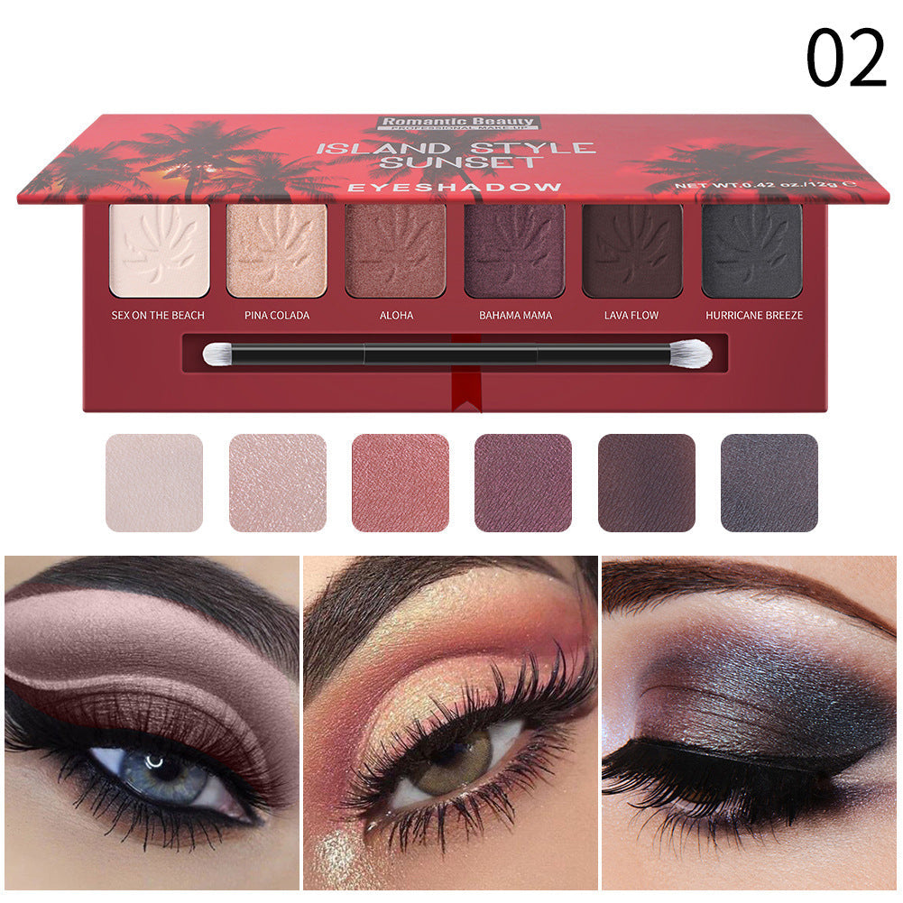 Sunset Eyeshadow Palette, 6 Colors With Dual-Ended Brush