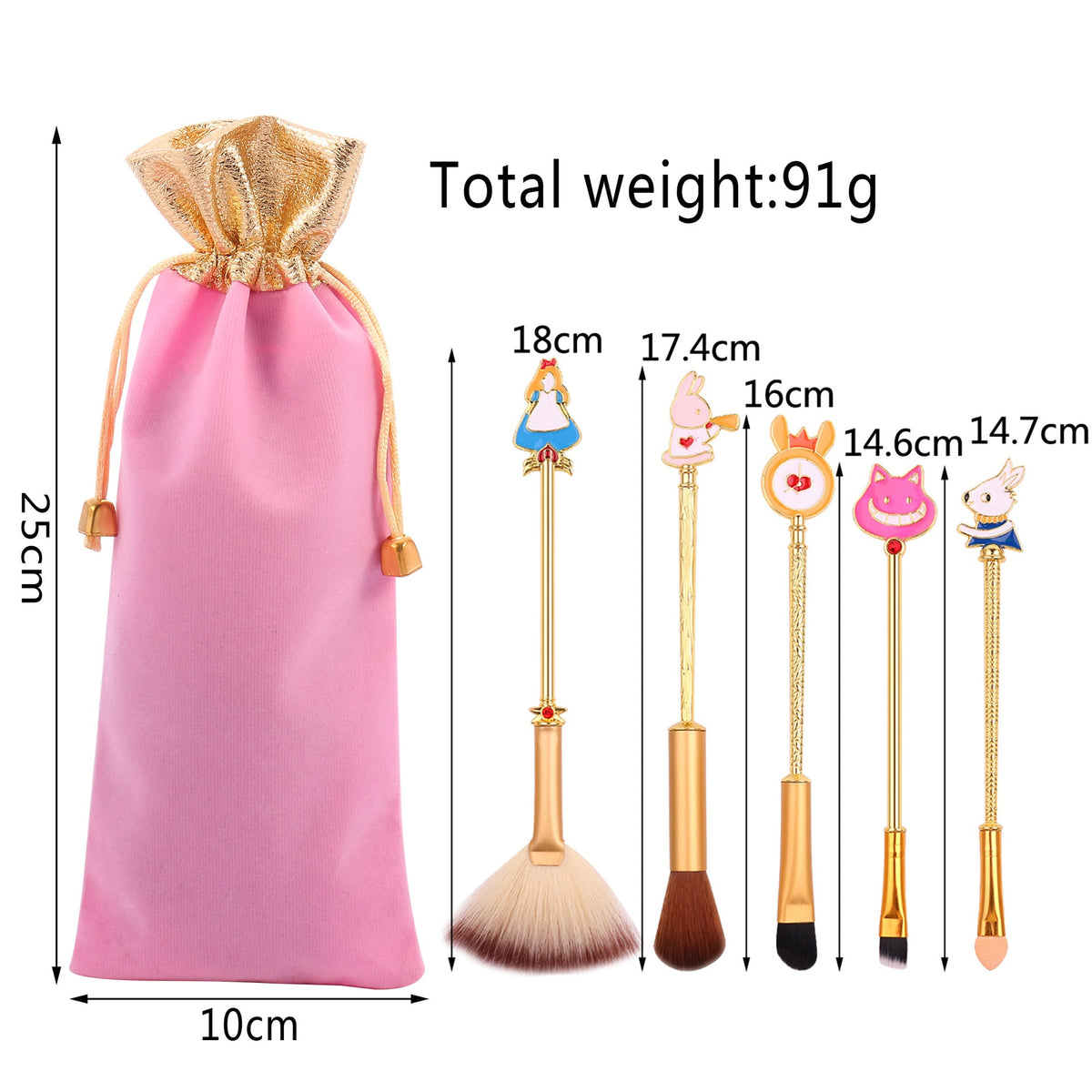 Alice Makeup Brush Set — 5 Enchanted Wand Brushes with Charms