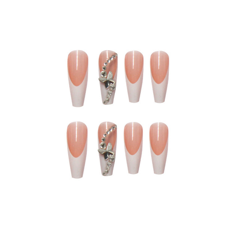 Press-On Nails With Glossy French Crystal Accents