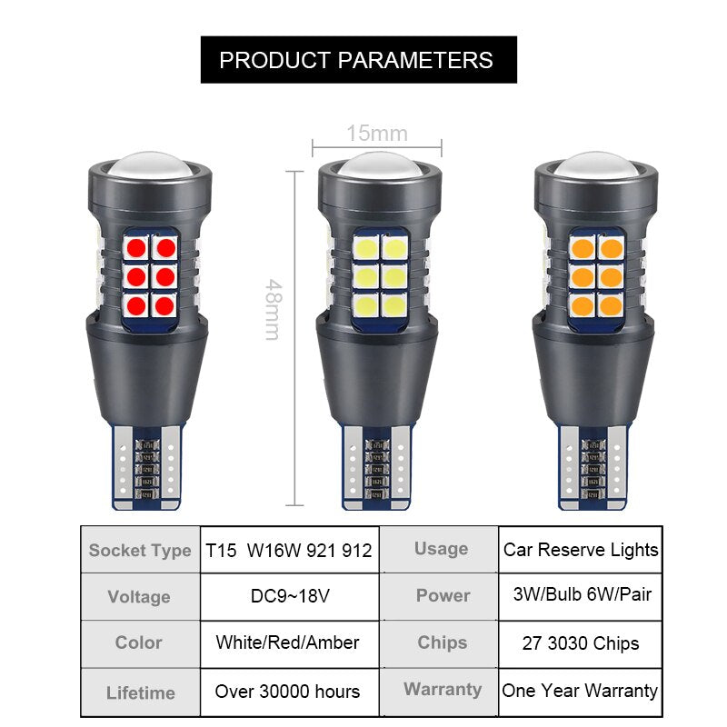 T15 LED Bulb — 360° Backup Lights 30,000h, CANbus‑Free