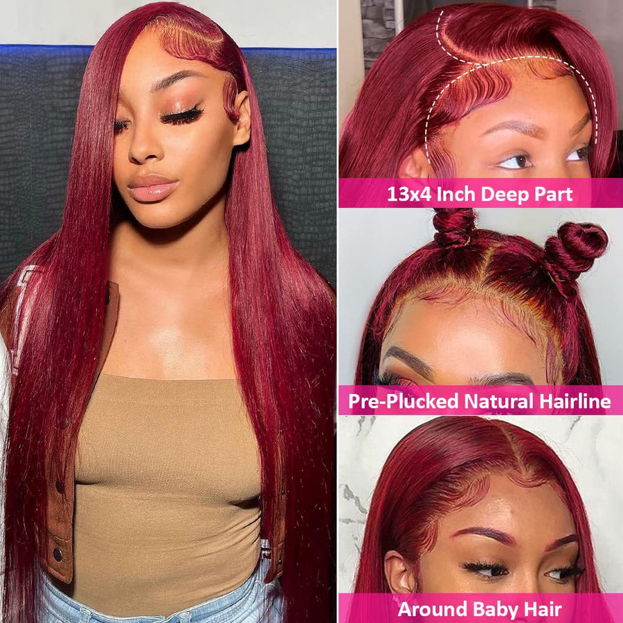 200 Density Straight Human Hair Wig – Burgundy Glam