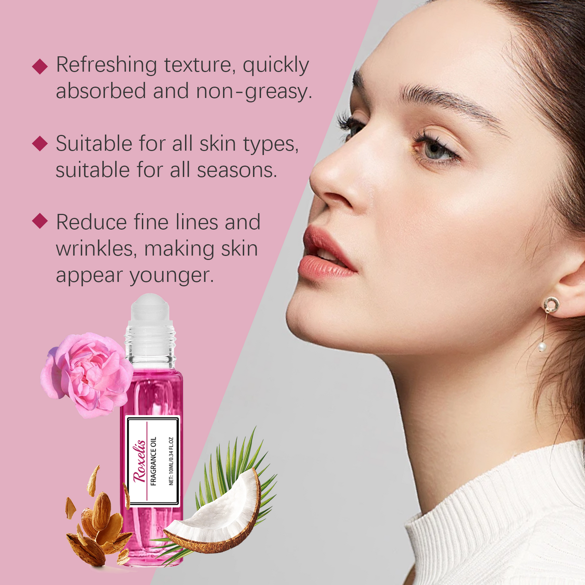 Women's Roll-On Perfume Oil for Fresh Rose Touch-Ups
