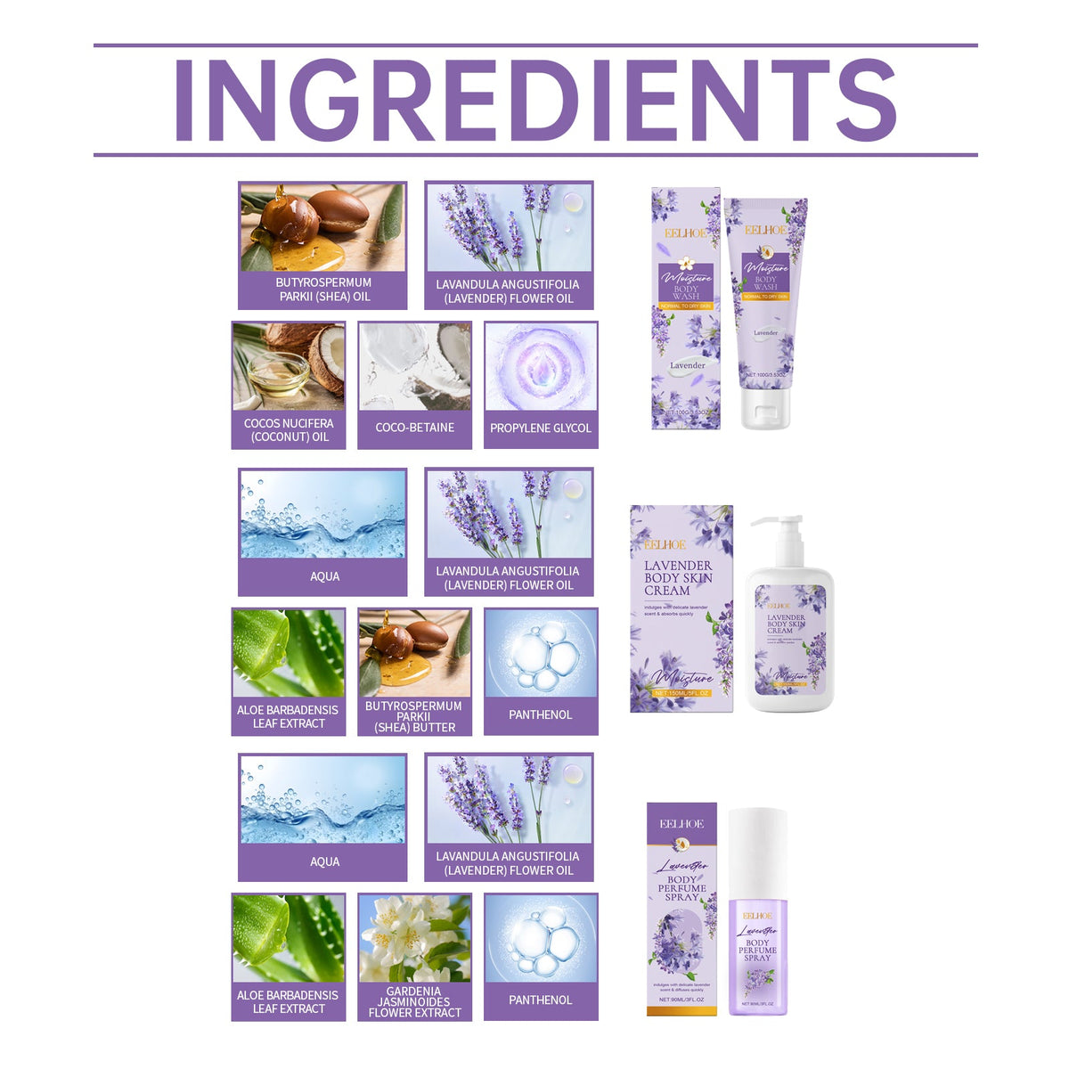 Lavender Body Care Set for Light, Hydrated Skin Feel
