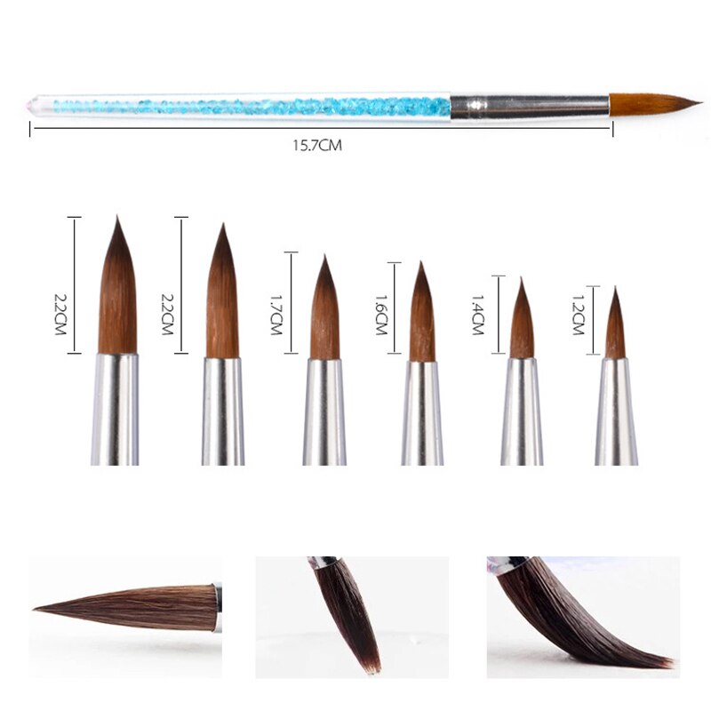 6-Piece Kolinsky Acrylic Nail Brush Set — Rhinestone