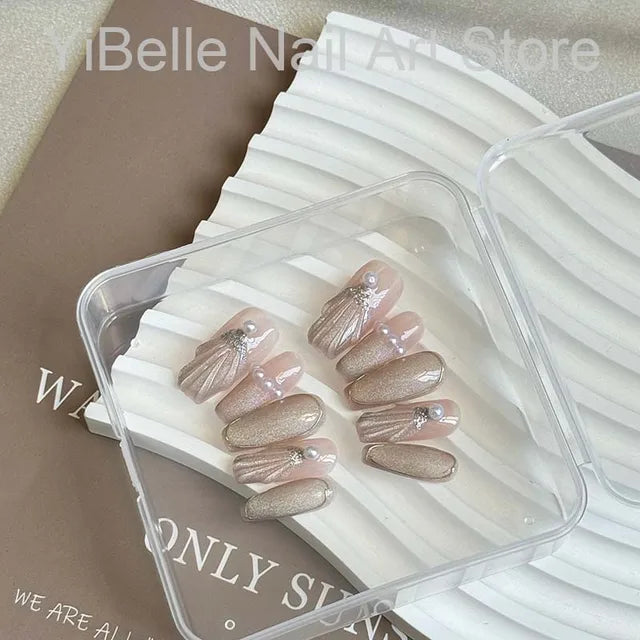 Seashell Pearl Press-On Nails — Handmade, Reusable