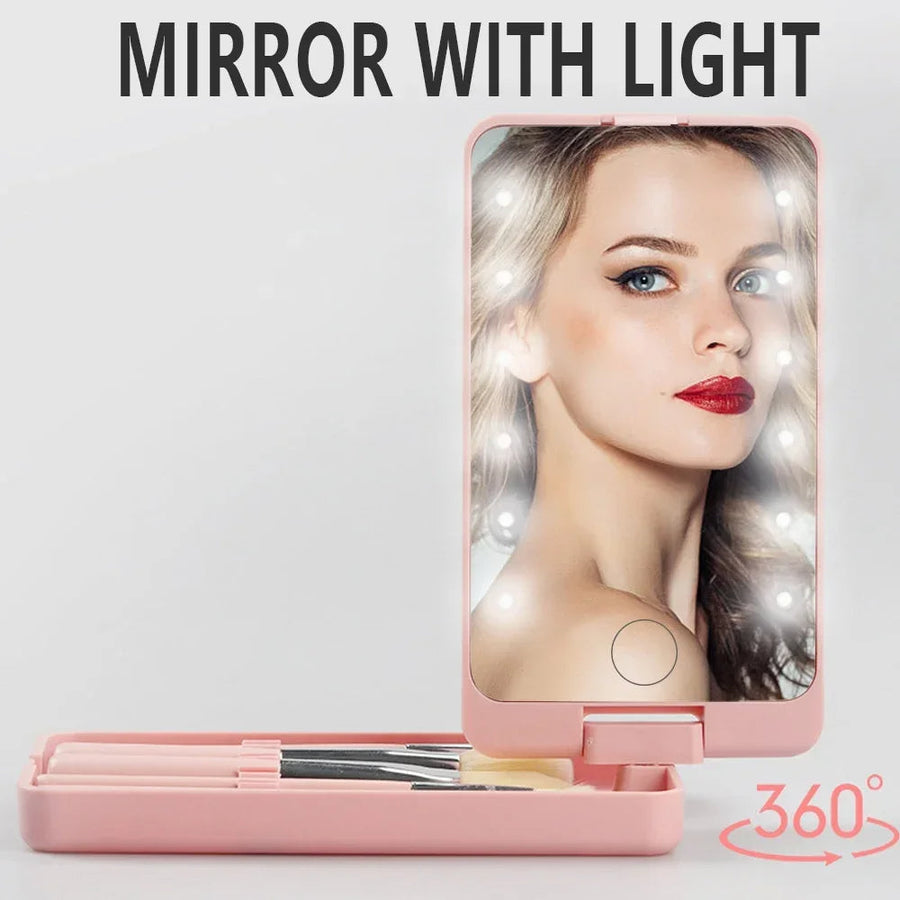 Portable LED Makeup Mirror Box with Rotating Storage