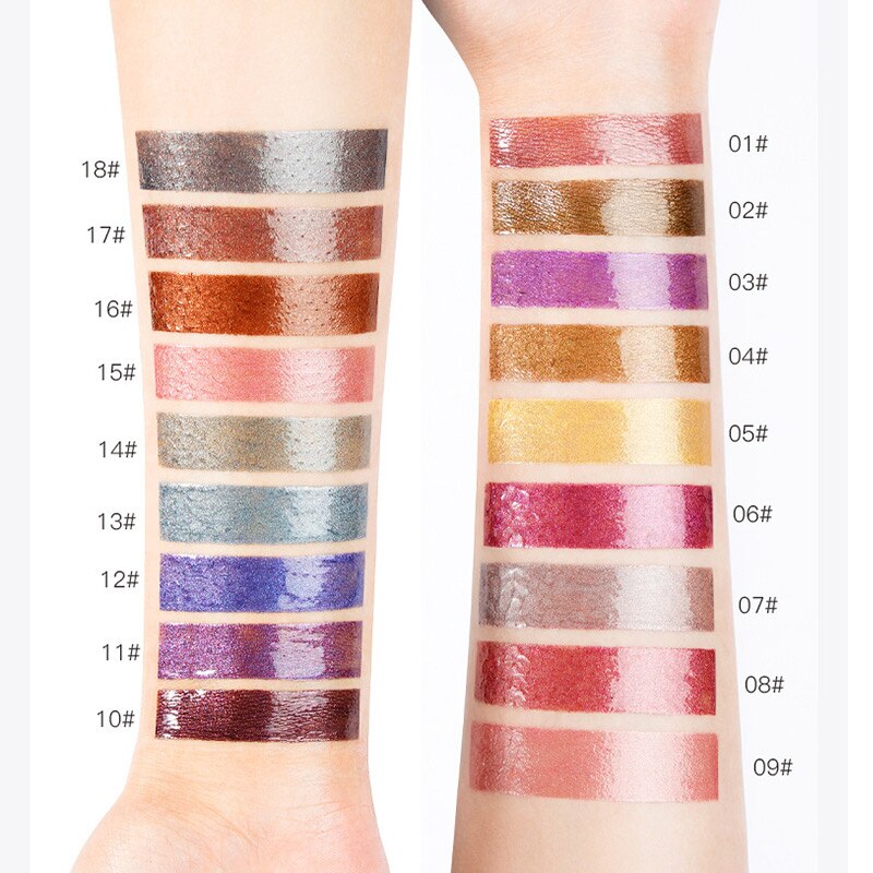 Product information sheet displaying specs: 18 Color Diamond Pearl Lip Gloss, 5ml net content, 3-year shelf life, 23.5g gross weight