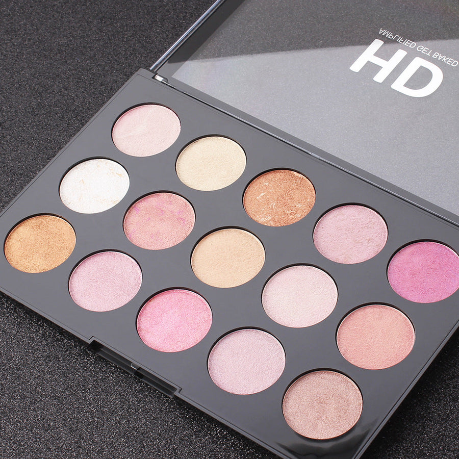 15-Color Highlighter Palette for Face, Eyes & Body