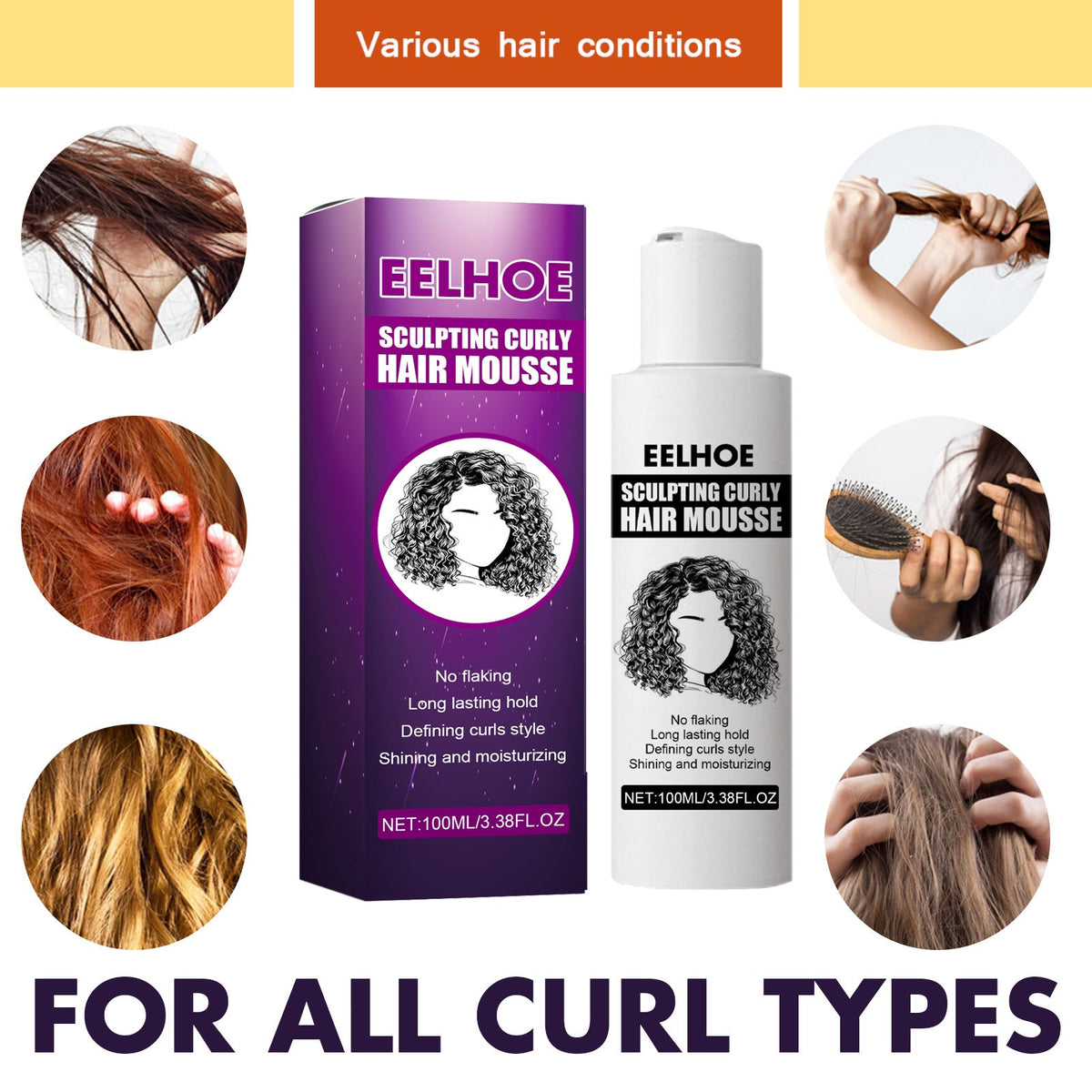Curly Hair Styling Mousse for Defined, Glossy Curls