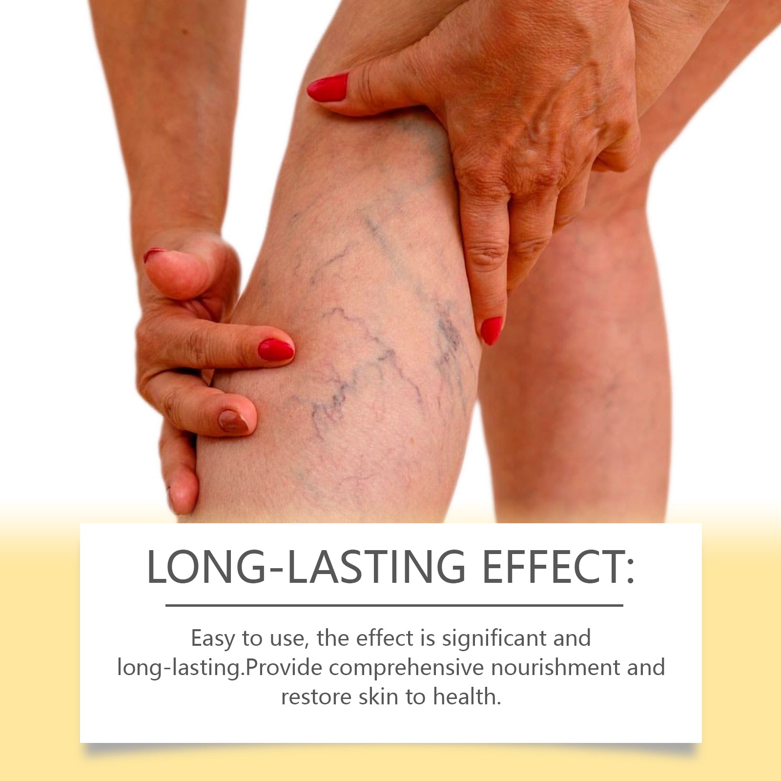 Product positioned with fresh botanicals (mint leaves, rosemary sprigs) and legs showing treatment application in lifestyle context