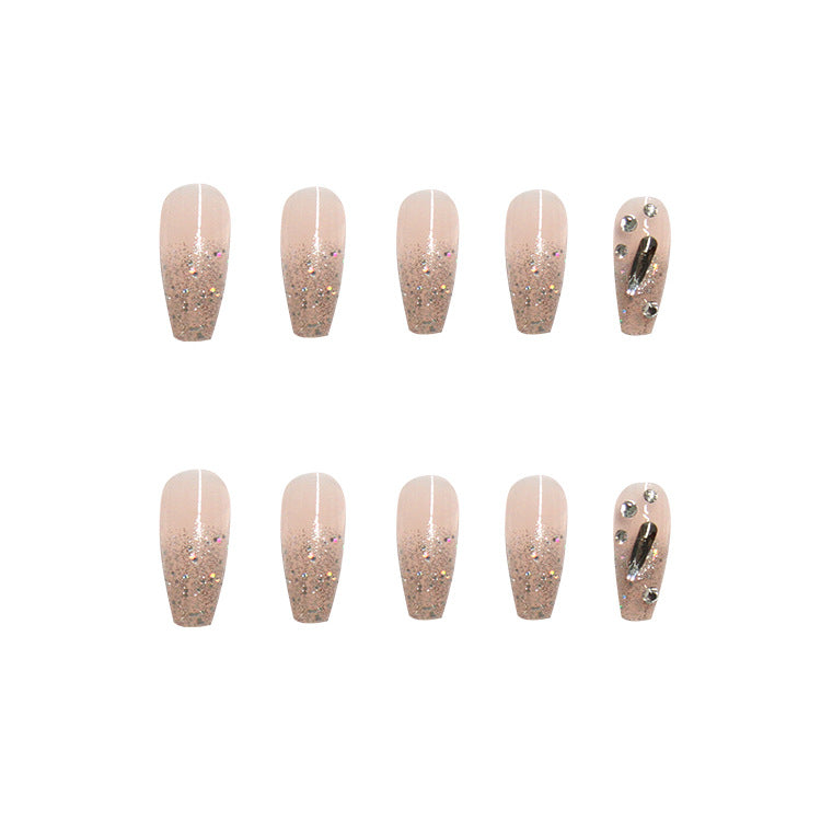 Press-On Artificial Nails With Nude Glitter Salon Shine