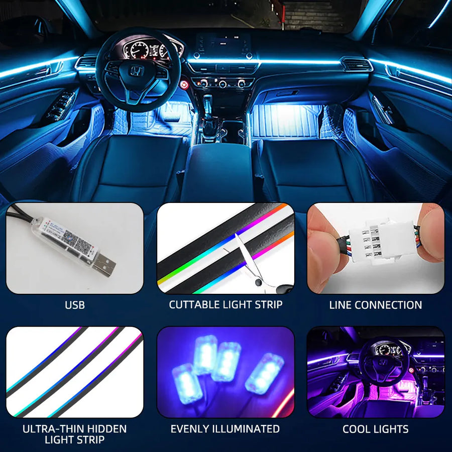 Car LED Strip Lights — Music-Sync Interior RGB, App +