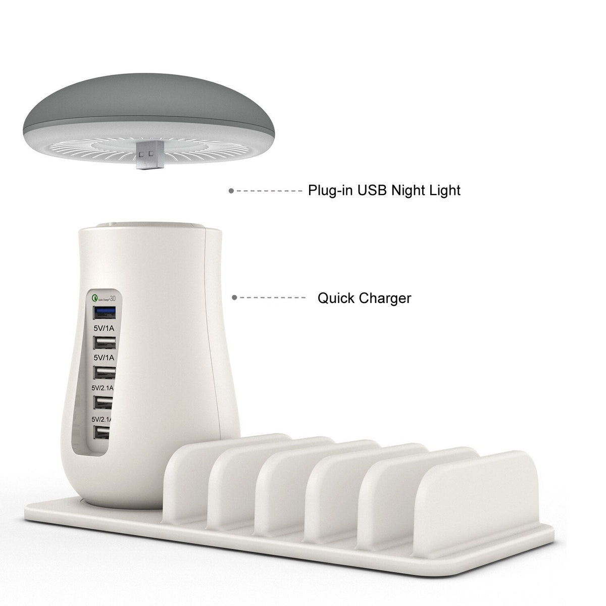 Mushroom Lamp Charging Station — Power 5 Devices, QC3.0
