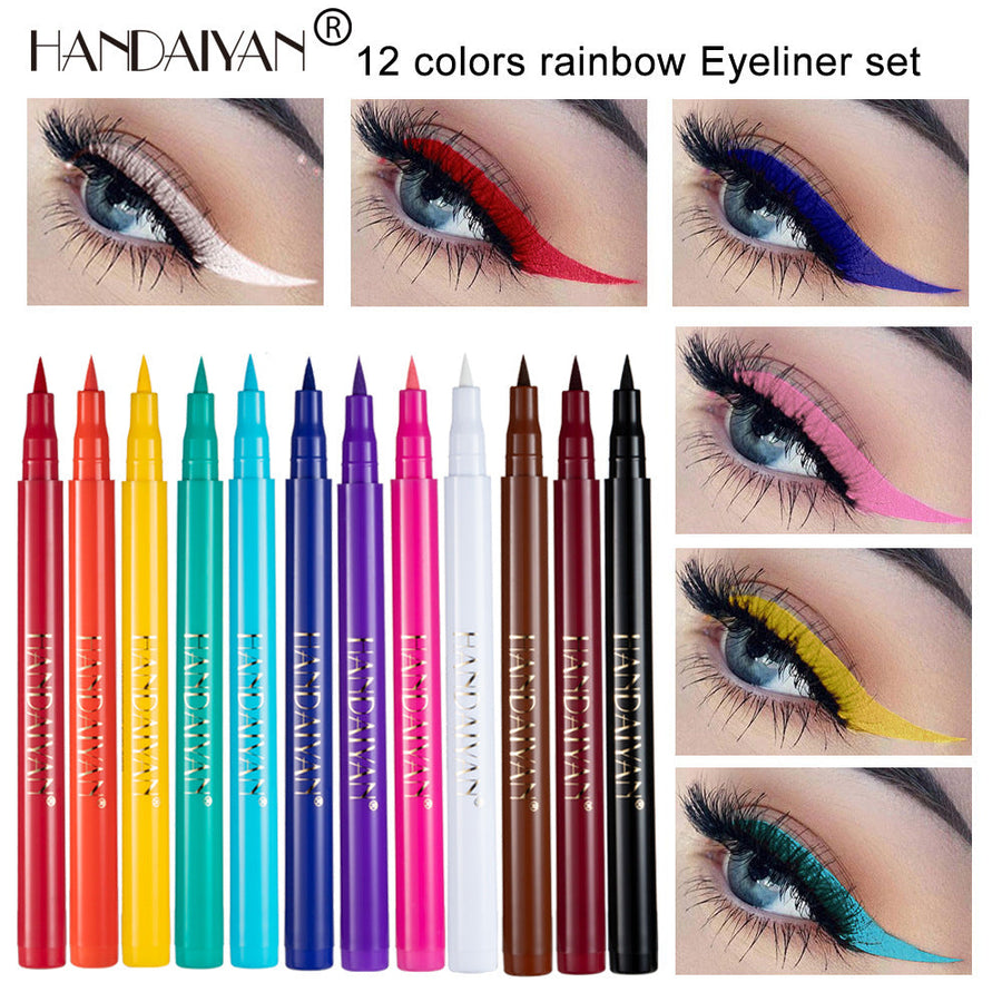 12-Color Waterproof Liquid Eyeliner Set for Bold Looks