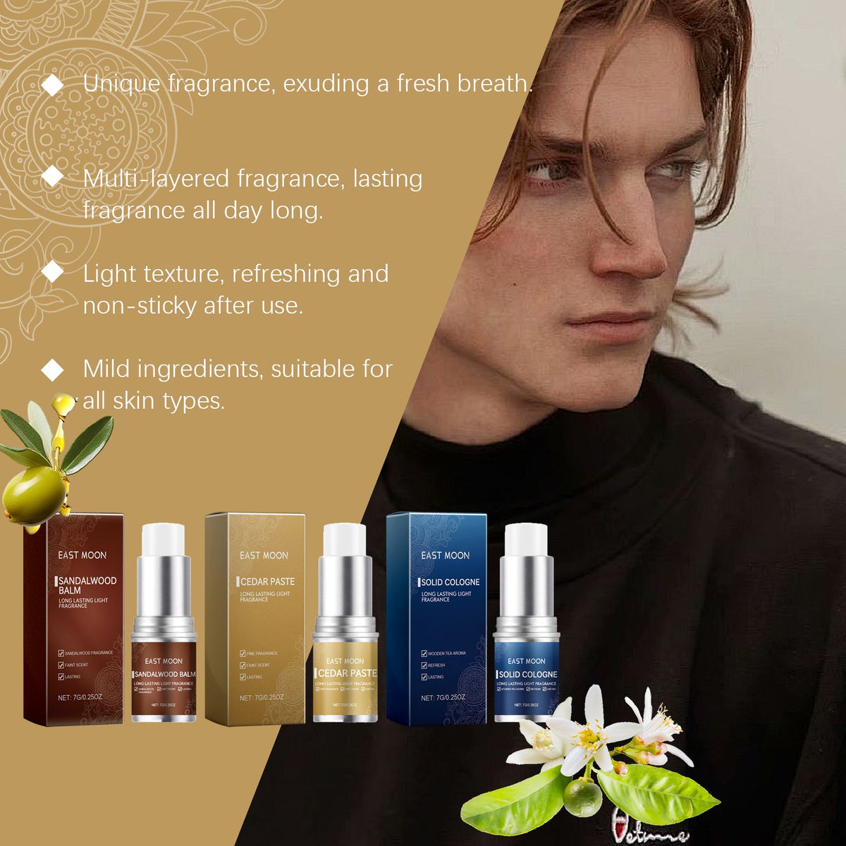 Men's Fragrance Balm Stick – Light Sandalwood Scent