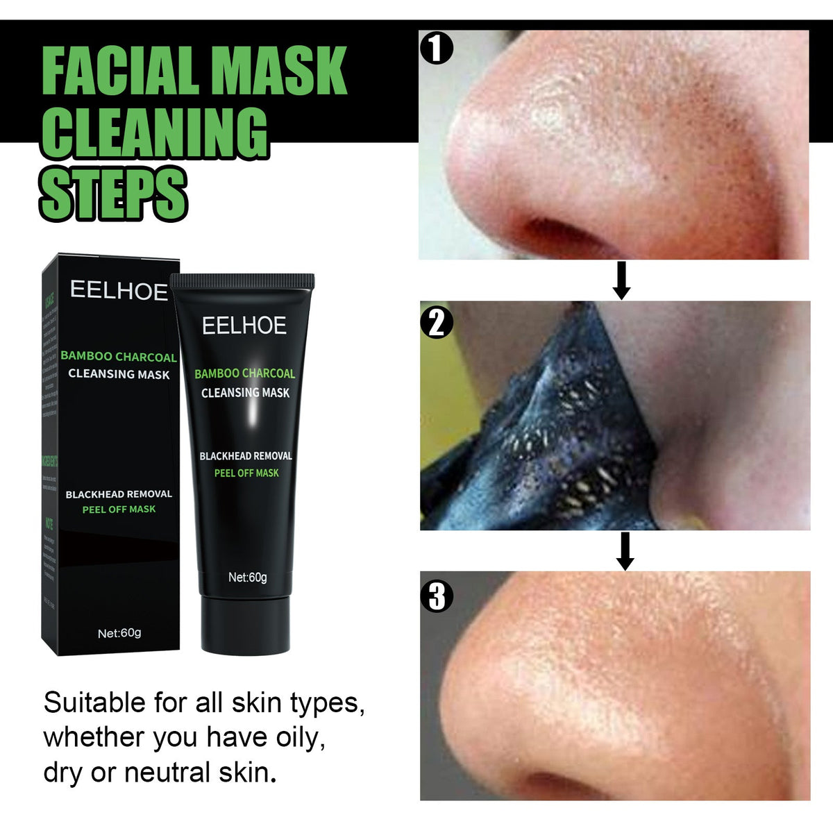 EELHOE Bamboo Charcoal Blackhead Removal Mask, Deep Cleanse