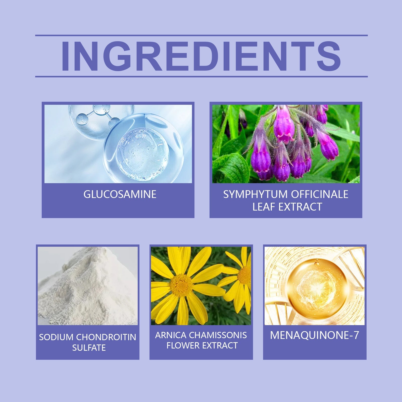 Product jar and packaging box displayed with purple waves and ingredient breakdown text