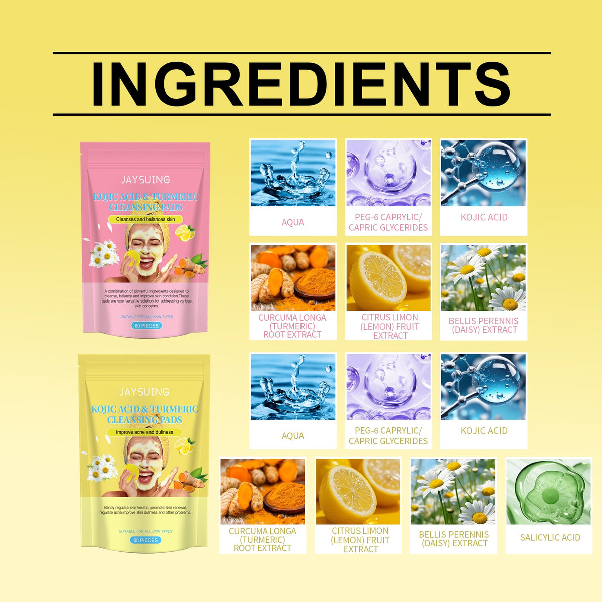 Kojic Acid Turmeric Cleansing Pads for Oily Dull Skin