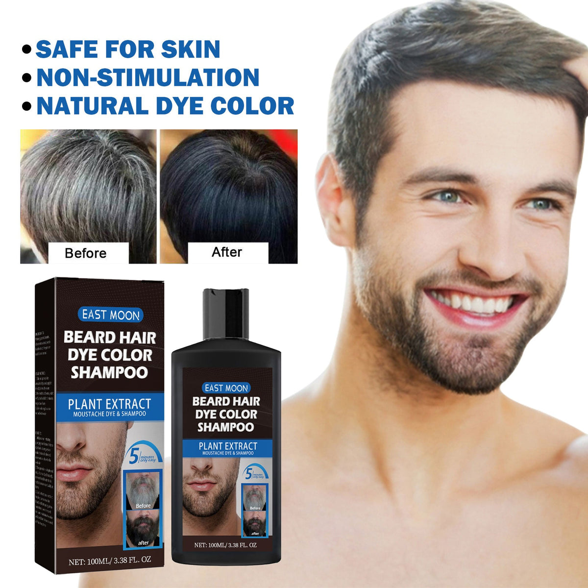 Beard Dye Shampoo — Jet Black in 5 Minutes, Plant-Based