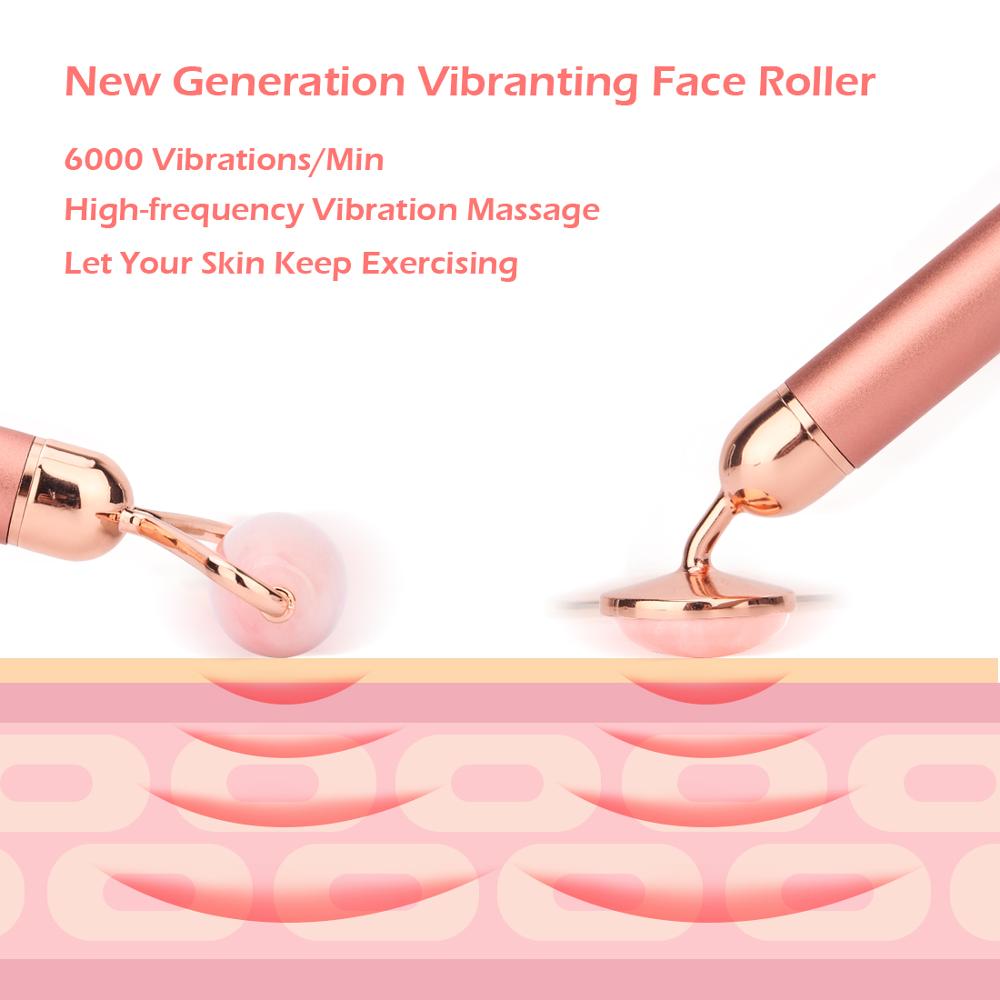 Vibrating Jade & Rose Quartz Roller — Pro Anti-Aging Facial