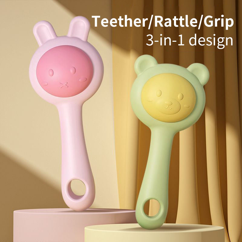 Baby Rattle Teether – Silicone Gum Massager & Sensory Toy