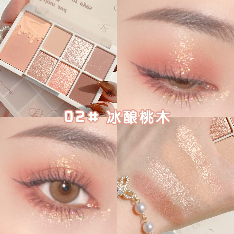 7-Color Eyeshadow Palette for Rosy Glitter Eye Looks