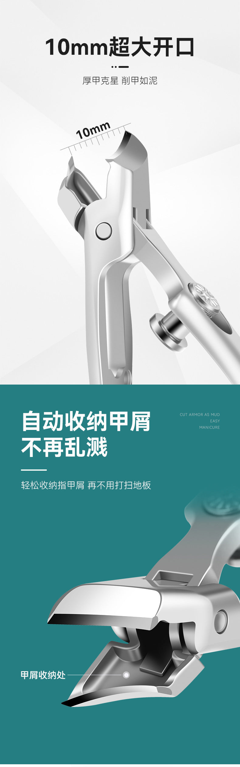 Slanted Nail Clippers for Thick Nails, Steel Splash-Proof