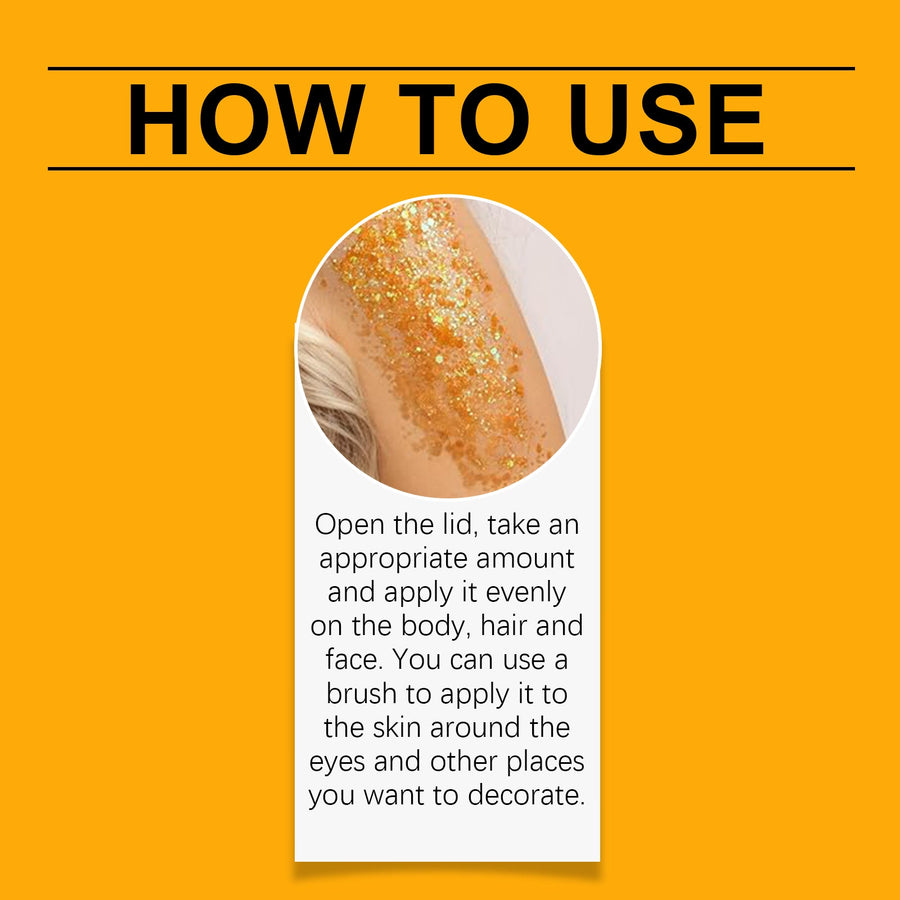 Orange Glitter Gel for Face, Body & Hair Party Shine