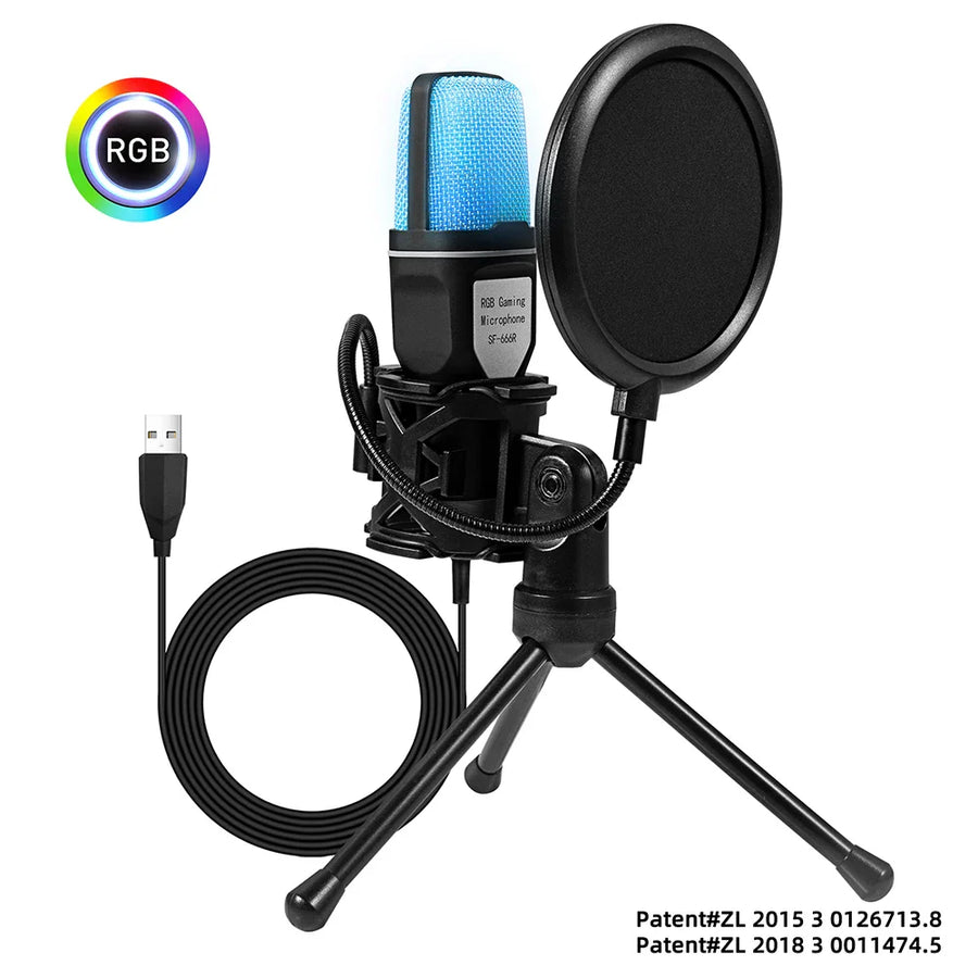 USB Gaming Microphone — 7-Color RGB Condenser Mic with Pop