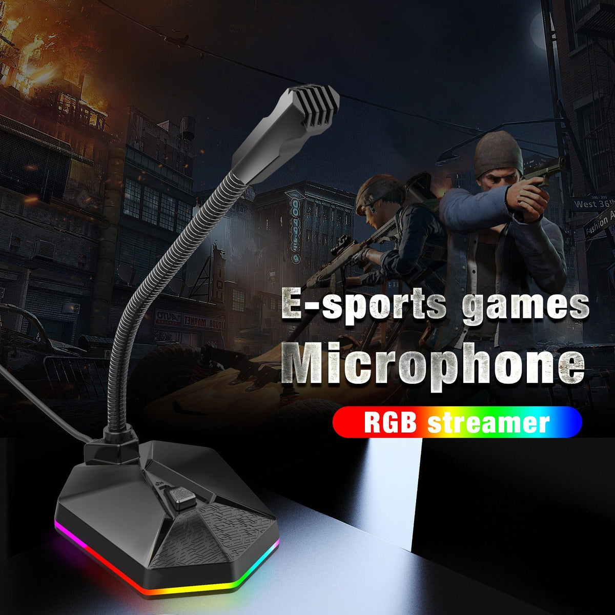 RGB USB Microphone for PC Gaming – No Drivers, Flexible