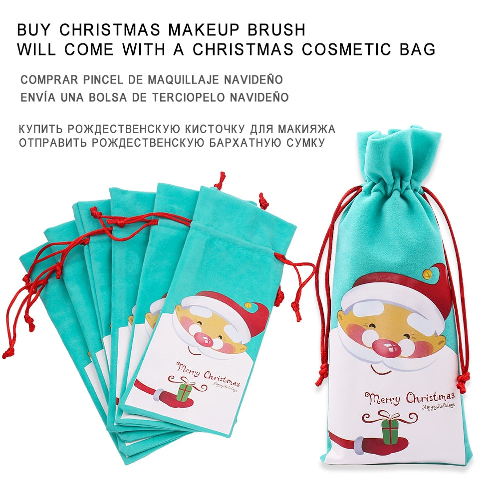 Christmas Makeup Brushes Set — Soft Synthetic Hair, Holiday