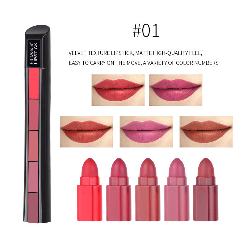 5-Color Matte Lipstick Set for Easy On-the-Go Makeup Looks