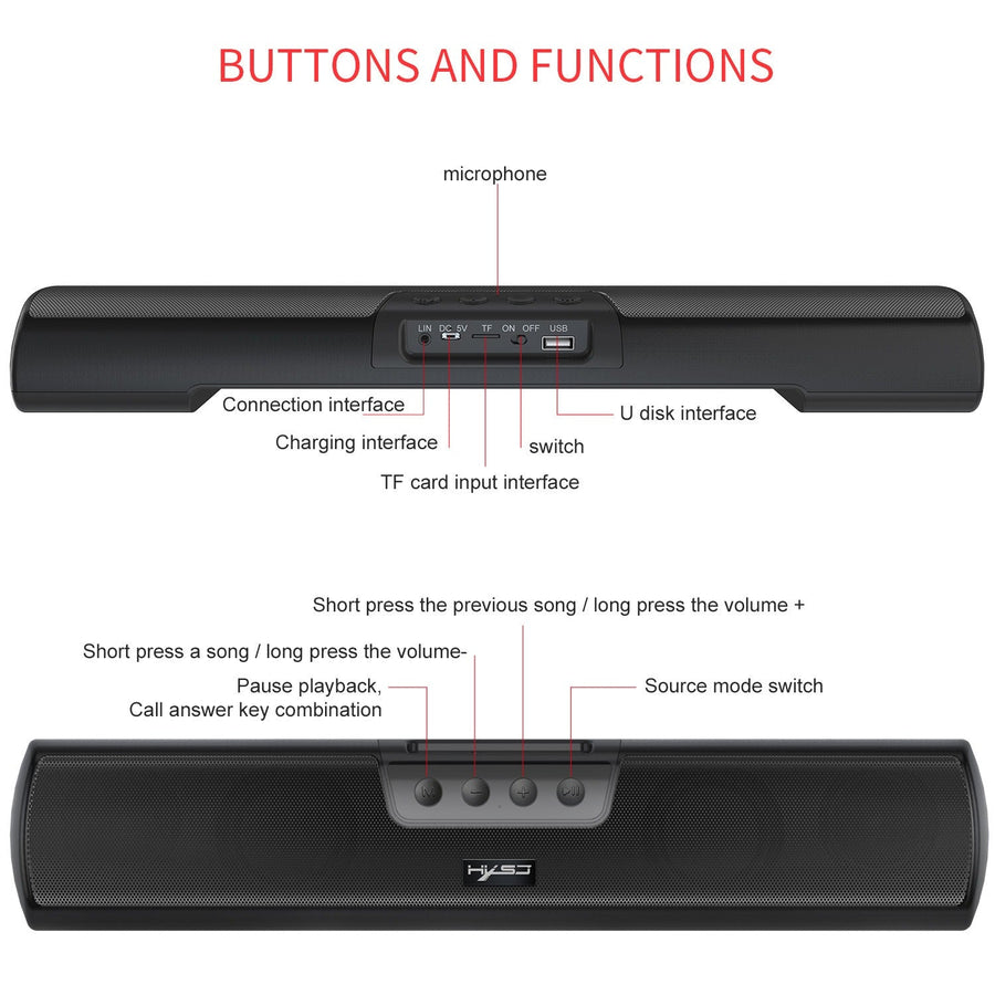 Bluetooth 5.0 Soundbar Speaker — Wall‑Mounted Bass Cannon