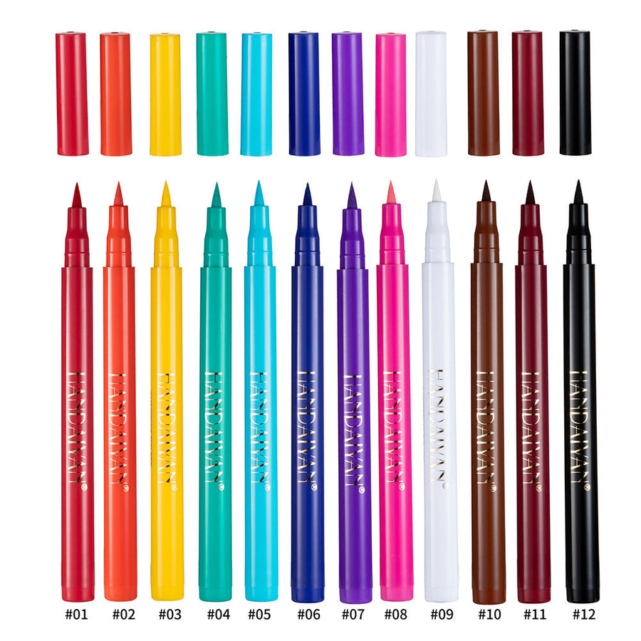12-Color Waterproof Liquid Eyeliner Set for Bold Looks