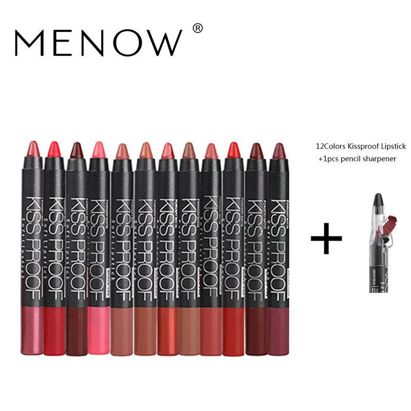 12-Color Waterproof Lipstick Pen Set With Sharpener