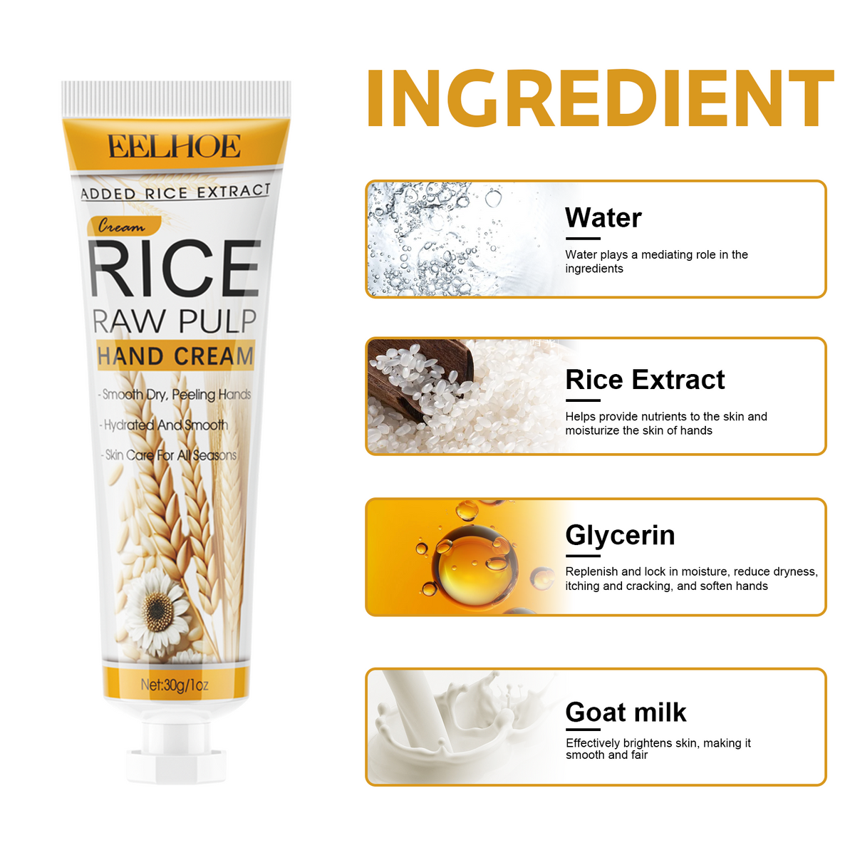 Rice Raw Pulp Hand Cream for Dry, Cracked Hands