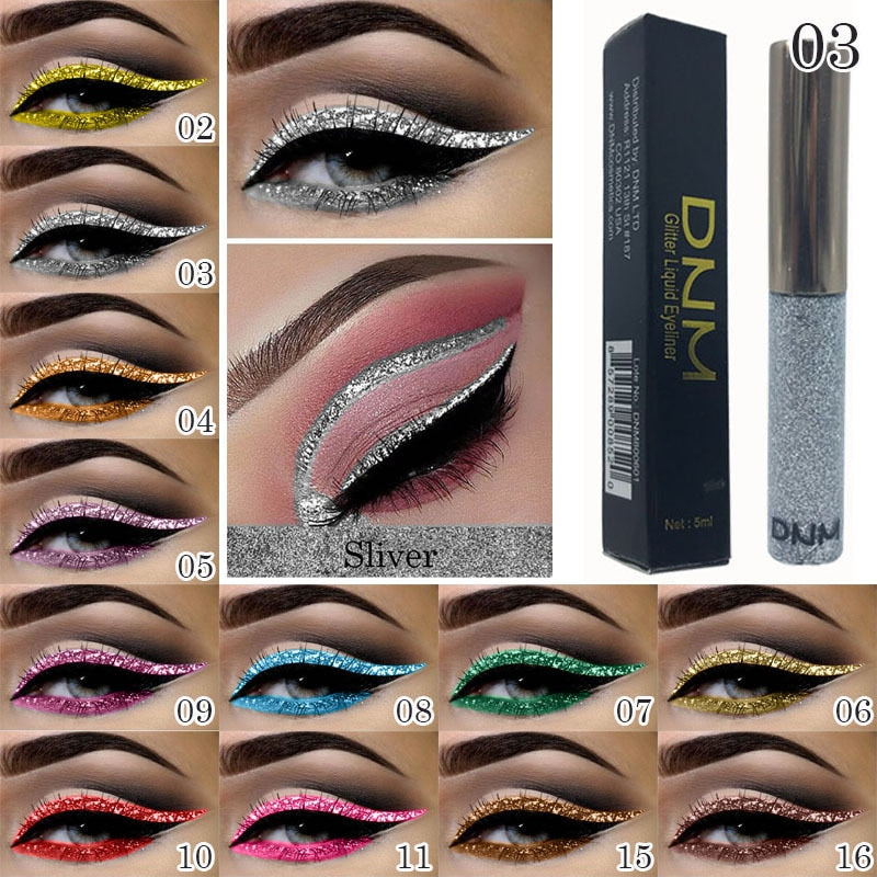 Metallic Liquid Eyeliner for Sparkling 16-Color Looks