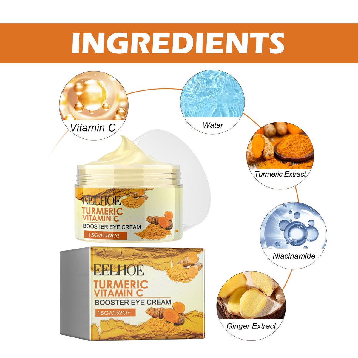 Turmeric Vitamin C Eye Cream for Fine Lines & Dark Circles