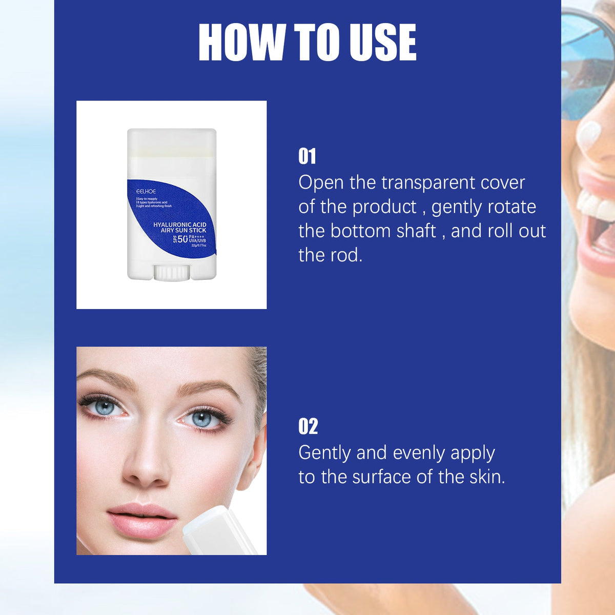 Hyaluronic Acid Sunscreen Stick SPF 50+ No White Cast